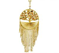 Grand attrape-rêves arbre de vie doré - Décoration murale en macramé fait à la main avec pompons pour chambre à coucher, salon, chambre d'enfant, dortoir, décoration d'intérieur (115 x 45 cm, jaune)
