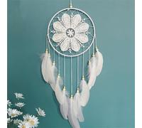 Grand attrape-rêves bohème macramé - Tenture murale - Plume blanche tissée - Fait à la main - Pour fêtes de mariage, chambre à coucher, chambre d'enfant - Style 1