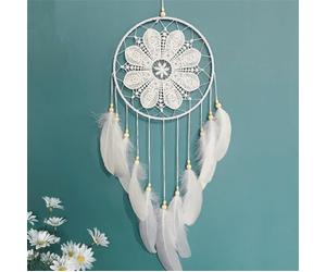 Grand attrape-rêves bohème macramé - Tenture murale - Plume blanche tissée - Fait à la main - Pour fêtes de mariage, chambre à coucher, chambre d'enfant - Style 1
