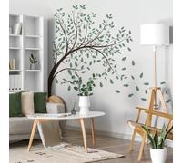 Grand autocollant mural amovible en vinyle pour salon, chambre à coucher, motif branche d'arbre vert avec papillons, décoration d'intérieur, pour salon, chambre à coucher, décalcomanie artistique