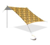 Grand auvent de plage pliable Golden Florals UPF50+ résistant à l'eau avec sacs de sable et pelle pour le camping, la pêche, le plaisir du jardin