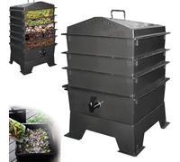 Grand bac à compost de jardin avec plateau de travail à 4 niveaux, dessus à baïonnette et robinet encastré pour recycler efficacement les déchets alimentaires et la vermiculture