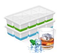 Grand Bac a Glacon,2 Pièces Moule à Glaçons,Bac à Glaçons en Silicone avec Couvercle pour Whisky, Cocktails, Bière, Vin,Boissons Réfrigérées,Sans BPA, Empilable Reutilisable(Vert + Bleu)