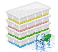 Grand Bac a Glacon,4 Pièces Moule à Glaçons,Bac à Glaçons en Silicone avec Couvercle pour Whisky,Cocktails,Bière,Vin,Boissons Réfrigérées,Sans BPA, Empilable Reutilisable(Vert+Bleu+Jaune+Rose)