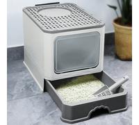 Grand bac à litière pour chat à 2 canaux, conception fermée, avec tiroir, pelle, anti-salissures, étanche, 50 x 37 x 38 cm Dimensions du produit : 37 x 50 x 38 cmDimensions du colis : 42 x 13 x 51,5 c