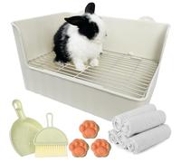 Grand bac à litière pour lapin, pot à litière d'angle pour lapin, litière pour petits animaux pour cochon d'Inde, furet, hamster, lapins (blanc)
