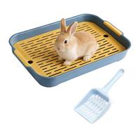 Grand bac à litière rectangulaire pour lapin, cochon d'Inde, chat à 2 niveaux, bac à litière plat pour lapin, cochon d'Inde, chat (bleu)