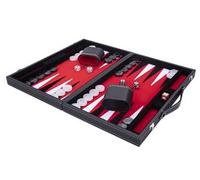 Grand Backgammon de luxe Rouge Blanc Noir - 45,5 cm - incrustation feutre dés et jetons nacrés + 2 gobelets