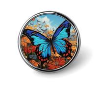 Grand badge rond en forme de papillon - Aspect exquis et tendance - Emblème en métal - Pour vêtements, sacs, chapeaux, décoration, bijoux, cadeau