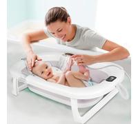 Grand Baignoire Pliable Bébé avec Thermomètre à eau, Coussin, Rince Tete Bebe, Baignoire Bebe, baignoire bebe pliable pour les bébés de 0 à 6 ans-80 * 50 * 23-gris