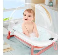 Grand Baignoire Pliable Bébé avec Thermomètre à eau, Rince Tete Bebe pour bébé convient aux nouveau-nés aux tout-petits famille, voyage-80 * 50 * 23-rose