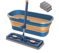 Grand balai à poussière plat avec rotation à 360° en microfibre avec grattoir d'assèchement, 137,2 cm, long manche réglable en acier inoxydable (bleu + 6)