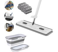 Grand balai plat et seau pour le nettoyage des sols, rotation à 360° avec 6 tampons en microfibre lavables, serpillères pour sols durs, sécheresse humide, système tout-en-un