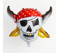 Grand Ballon Anniversaire Pirate, 60 cm, Design Tête de Mort, Rouge, Noir, Blanc, Doré et Argenté, Pour Fêtes Anniversaire, Halloween, Ballon Baudruche Enfant