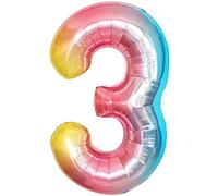 Grand ballon arc-en-ciel en forme de chiffre 3 - 101,6 cm | Grand ballon à 3 chiffres pour décorations de 3e anniversaire pour filles | Ballon arc-en-ciel dégradé coloré pour décorations de troisième anniversaire, décorations de fête licorne