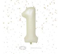 Grand ballon beige en forme de chiffre 101,6 cm pour décoration de 1er anniversaire de garçons et filles - Grand ballon en aluminium blanc crème pour décoration de premier anniversaire de garçons et