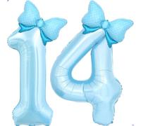 Grand ballon bleu clair en forme de chiffre pour filles - Grand ballon en forme de chiffre bleu clair en mylar de 101,6 cm pour filles - Décoration de fête pour 14e anniversaire