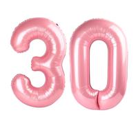 Grand ballon chiffre 30 en mylar pour décoration de fête d'anniversaire de garçon ou fille - 101,6 cm - 101,6 cm - Rose nacré
