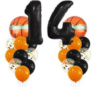 Grand Ballon De Basket-Ball - Décorations D'anniversaire Pour Enfants De 14 Ans - Chiffre 14 - Orange Et Noir - Pour Enfants Sur Le Thème Du Basket-Ball - Décoration De Fête D'anniversaire