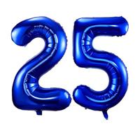 Grand ballon en aluminium en forme de chiffre 25 - 101,6 cm - Grand ballon en aluminium - Numéro 25 - Auto-gonflant - Ballons pour hommes et femmes - Ballons bleus en forme de chiffre 25 - Ballons
