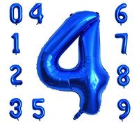 Grand ballon en aluminium en forme de chiffre 4 de 101,6 cm pour fête d'anniversaire et décorations d'anniversaire (bleu foncé 4)