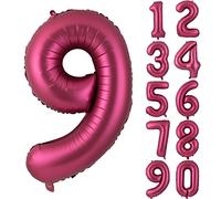 Grand ballon en aluminium en forme de chiffre 9 pour fête d'anniversaire et décoration de mariage - Rouge vin et bordeaux - 101,6 cm