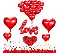 Grand ballon en aluminium en forme de cœur en Mylar avec ruban rouge de 10 m pour fête prénuptiale, fiançailles, anniversaire de mariage, décoration de fête de mariage