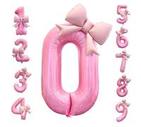 Grand ballon en forme de chiffre 0 avec nœud - 101,6 cm - Grand ballon en aluminium Mylar pour filles de 10, 20, 30, 40, 50, 60, 70, 80, 90, 100 ans - Rose