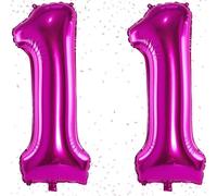 Grand ballon en forme de chiffre 11 - 101,6 cm - Film aluminium mylar - Auto-gonflant - Ballons numériques pour anniversaire, remise de diplôme, décoration de fête - Rose vif