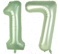 Grand ballon en forme de chiffre 17 en mylar pour 1er 7e 17e anniversaire de mariage - 101,6 cm - Grand ballon gonflable en forme de chiffre 17 - Vert olive