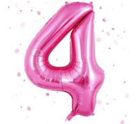 Grand ballon en forme de chiffre 4 - 101,6 cm - pour hommes, femmes, garçons et filles - décoration de fête d'anniversaire - grand ballon rose vif en forme de chiffre 4