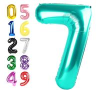 Grand ballon en forme de chiffre 7 bleu-vert - Décorations de 17e anniversaire pour garçons et filles - 101,6 cm - Grand ballon pour 7, 17, 27, 70 ans, anniversaire de mariage, Noël, Nouvel An