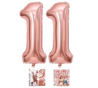 Grand ballon en forme de chiffre en mylar pour garçons et filles de 11 ans - Pour décoration de fête d'anniversaire, anniversaire de mariage, événements - 101,6 cm - Or rose