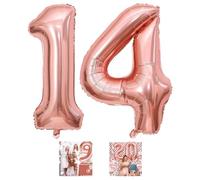 Grand ballon en forme de chiffre en mylar pour garçons et filles de 14 ans - pour décoration de fête d'anniversaire, anniversaire de mariage, événements - 101,6 cm - or rose