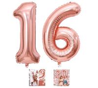 Grand ballon en forme de chiffre en mylar pour garçons et filles de 16 ans - pour décoration de fête d'anniversaire, anniversaire de mariage, événements - 101,6 cm - or rose