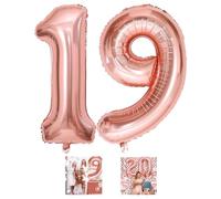 Grand ballon en forme de chiffre en mylar pour garçons et filles de 19 ans - pour décoration de fête d'anniversaire, anniversaire de mariage, événements - 101,6 cm - or rose