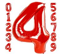 Grand ballon en forme de chiffre rouge de 101,6 cm - Décorations de fête d'anniversaire pour le Nouvel An 2024 - Numéro 4 14 24 40 44 45 - Fournitures de fête d'anniversaire - Miraculous Ladybug