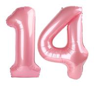 Grand ballon en mylar en forme de chiffre 14 pour garçon ou fille - 101,6 cm - 101,6 cm - Rose nacré