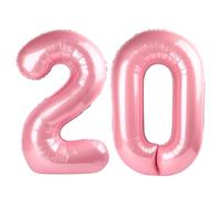 Grand ballon en mylar en forme de chiffre 20 pour garçon ou fille - 101,6 cm - 101,6 cm - Rose nacré