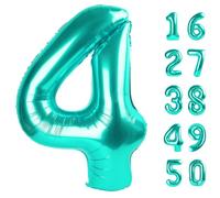 Grand ballon en mylar en forme de chiffres pour homme et femme - 101,6 cm - Grand ballon en forme de chiffres - Bleu sarcelle - 101,6 cm