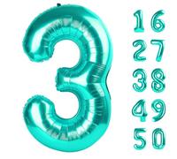 Grand ballon géant en forme de chiffre 3 en feuille Mylar pour 13e anniversaire, anniversaire de mariage, décoration de fête - 101,6 cm - bleu sarcelle