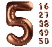 Grand ballon géant en forme de chiffre 5 en feuille Mylar pour décoration de fête pour hommes et femmes - 101,6 cm - Marron foncé