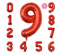 Grand ballon géant en forme de chiffre 9 en feuille Mylar pour fête d'anniversaire, mariage, fête prénuptiale, fiançailles, séance photo, anniversaire de mariage - Rouge - 101,6 cm