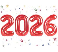Grand ballon rouge en forme de chiffre 2026 pour hommes, femmes, garçons et filles - 101,6 cm - grand ballon en aluminium rouge pour décoration d'anniversaire sur le thème du chiffre 2026