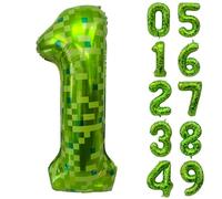 Grand ballon vert chiffre pixel vert 1, 101 cm, 1 ballon vert foncé pour enfants, garçons, filles, décoration de fête d'anniversaire 1er