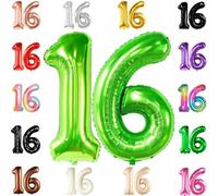 Grand ballon vert clair en forme de chiffre 16 - 101,6 cm | Mylar vert numéro 16, décoration de 16e anniversaire pour garçons | Grand ballon en forme de chiffre 16 pour anniversaires | Grand ballon en forme de chiffre 16, décorations de fête vertes