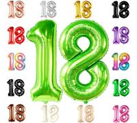 Grand ballon vert clair en forme de chiffre 18 - 101,6 cm | Mylar vert numéro 18, décoration de 18e anniversaire pour garçons | Grand ballon chiffre 18 pour anniversaires | Grand ballon chiffre 18, décorations de fête vertes