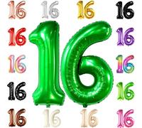 Grand ballon vert foncé en forme de chiffre 16 - 101,6 cm | Mylar vert numéro 16, décoration de 16e anniversaire pour garçons | Grand ballon en forme de chiffre 16 pour anniversaires | Décoration de fête verte