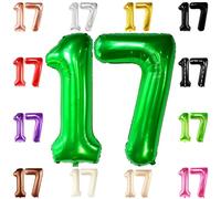 Grand ballon vert foncé en forme de chiffre 17 - 101,6 cm | Mylar vert numéro 17, décoration de 17e anniversaire pour garçons | Grand ballon en forme de chiffre 17 pour anniversaires | Grand ballon en forme de chiffre 17, décorations de fête vertes