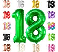 Grand ballon vert foncé en forme de chiffre 18 - 101,6 cm | Mylar vert numéro 18, décoration de 18e anniversaire pour garçons | Grand ballon chiffre 18 pour anniversaires | Grand ballon chiffre 18, décorations de fête vertes